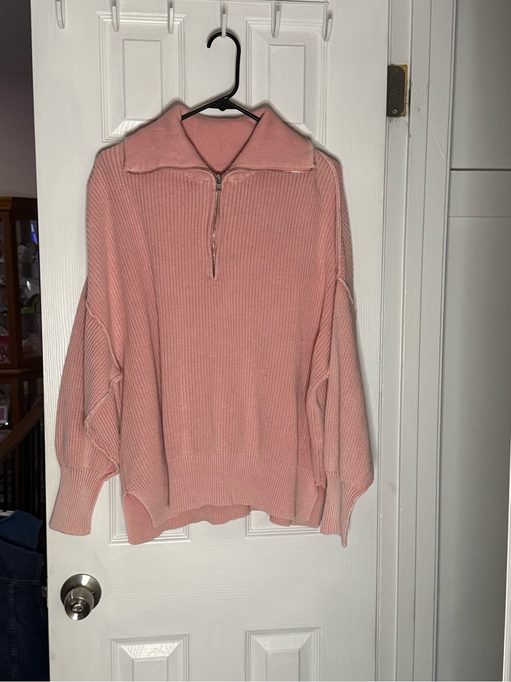 aerie Soft Pink Half-Zip Ribbed Turtleneck Sweater